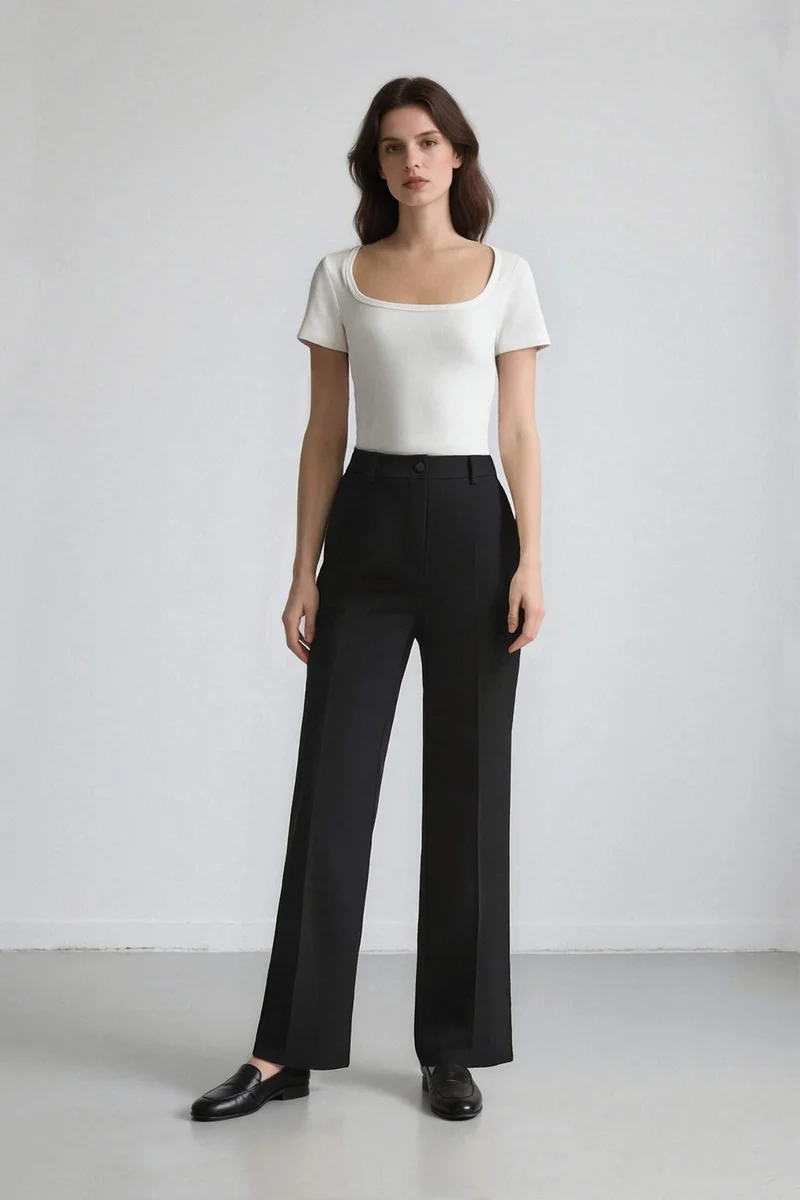 DeFacto High Waist Pocketed Darted Wide Leg Basic Classic Trousers
