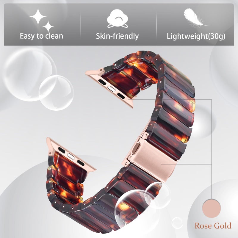 V-MORO Resin Band Compatible with Series 11/10 Apple Watch Bands 41mm/40mm/38mm/42mm Fashion Strap for iWatch Series 9/8/7/6/5/4/3/2/1/SE/SE2 SE3 Lightweight Bracelet Wristband Women Men(Classic Tortoise) - Image 4