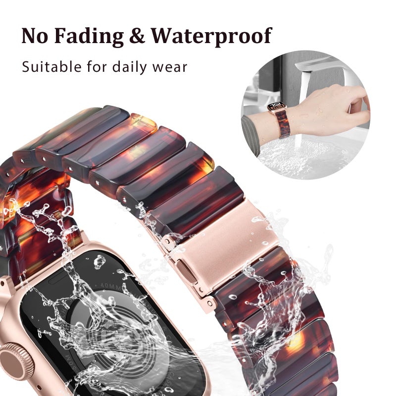 V-MORO Resin Band Compatible with Series 11/10 Apple Watch Bands 41mm/40mm/38mm/42mm Fashion Strap for iWatch Series 9/8/7/6/5/4/3/2/1/SE/SE2 SE3 Lightweight Bracelet Wristband Women Men(Classic Tortoise) - Image 5