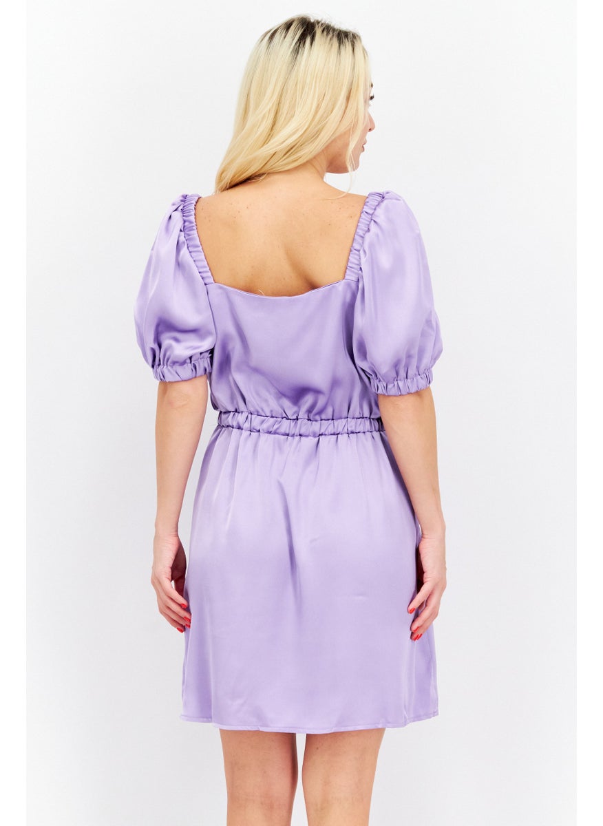 Flounce London - Women Satin Plain Mini Dress, Lilac - Image 1