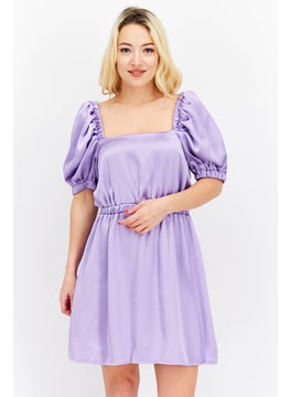 Women Satin Plain Mini Dress, Lilac
