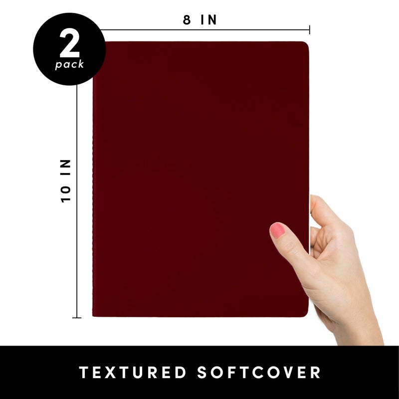 PAPERAGE Soft Cover Lined Journal Notebook, 2 Pack, (Burgundy), 100 Pages, Large 7.5 inches x 9.5 inches, College Ruled, Ideal for Note Taking & Travel Journal - Image 2