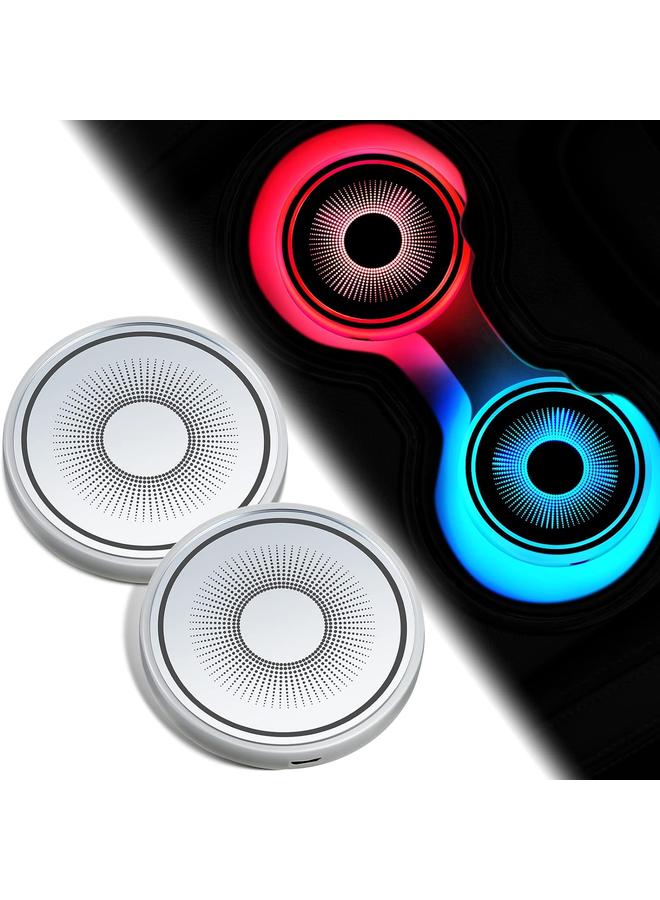 الأزرق جي دبليو حامل أكواب Tanlade 4 قطع LED مع حامل أكواب 7 ألوان مقاوم للماء LED أضواء حامل أكواب الإنارة اكسسوارات السيارات الباردة مصابيح الجو الداخلية USB شحن وسادة كأس حصيرة لتزيين الشراب - Image 1