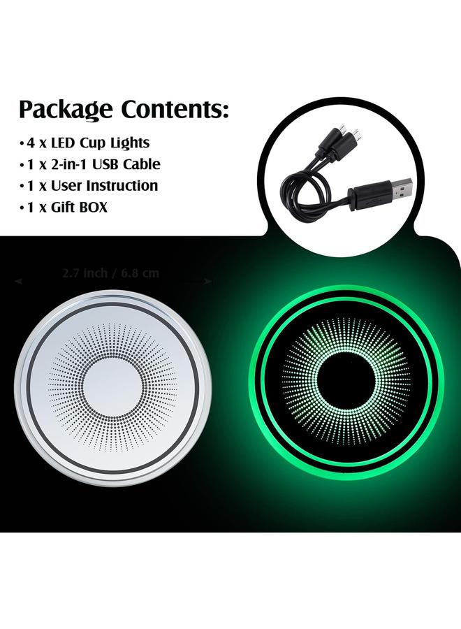 الأزرق جي دبليو حامل أكواب Tanlade 4 قطع LED مع حامل أكواب 7 ألوان مقاوم للماء LED أضواء حامل أكواب الإنارة اكسسوارات السيارات الباردة مصابيح الجو الداخلية USB شحن وسادة كأس حصيرة لتزيين الشراب - Image 3