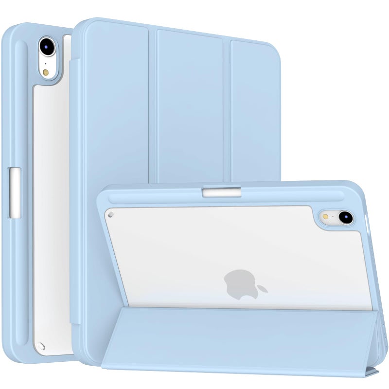 Divufus Clear Case for iPad mini 7th Generation (A17 Pro 2024) / Mini 6th Generation 2021 Smart Lightweight Trifold Stand Cover, Auto Sleep/Wake Pencil Holder Case with Clear Back Shell, Blue - Image 1