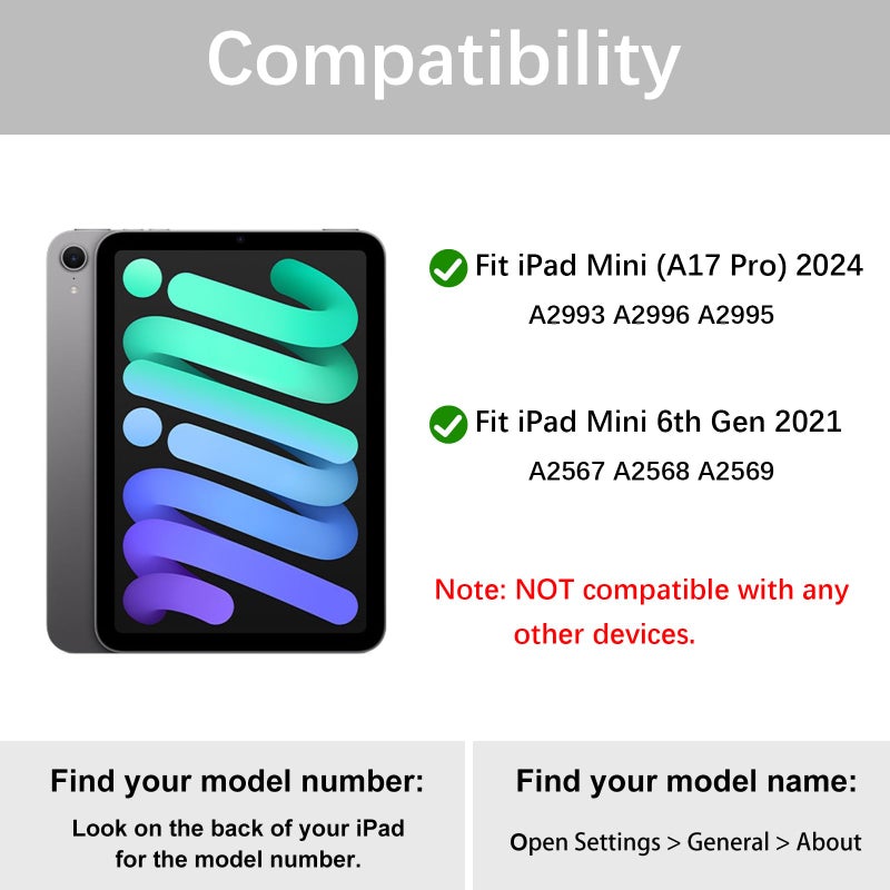 Divufus Clear Case for iPad mini 7th Generation (A17 Pro 2024) / Mini 6th Generation 2021 Smart Lightweight Trifold Stand Cover, Auto Sleep/Wake Pencil Holder Case with Clear Back Shell, Blue - Image 2