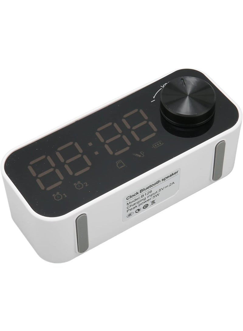 Recci Bluetooth Speaker Alarm Clock Radio Digital LED Display Subwoofer Mini Mirror Bluetooth Speaker Alarm Clock for Bedroom White - Image 1