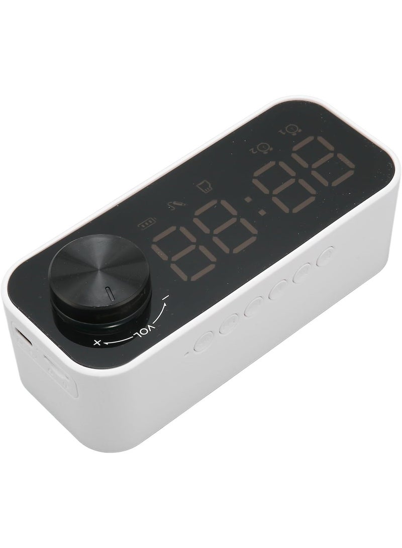 Recci Bluetooth Speaker Alarm Clock Radio Digital LED Display Subwoofer Mini Mirror Bluetooth Speaker Alarm Clock for Bedroom White - Image 4