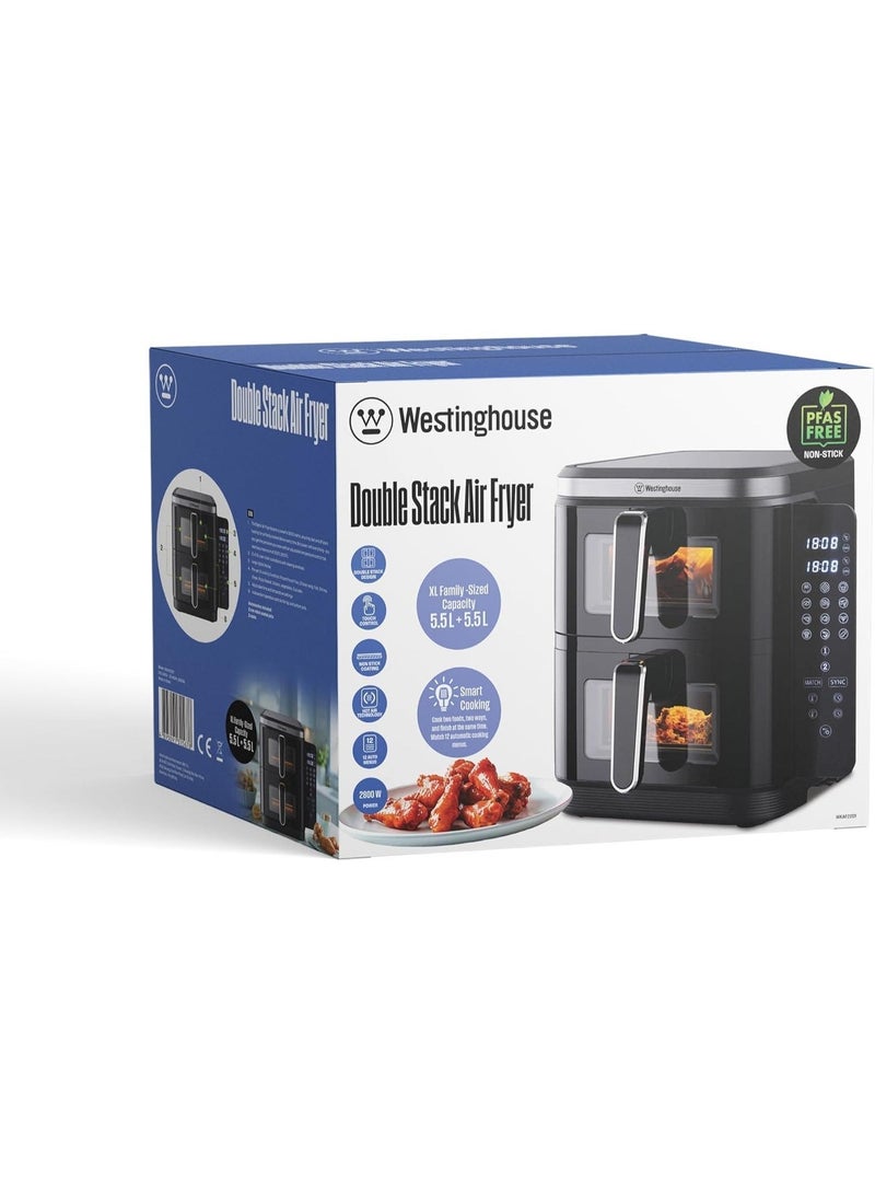 Westinghouse قلاية هوائية مزدوجة الطبقات 11 لتر 5.5 لتر + 5.5 لتر مع منطقة طهي مزدوجة شاشة قابلة للطي 12 إعدادات 2800 واط - قابس BS إصدار الإمارات - ضمان 2 سنوات - Image 5