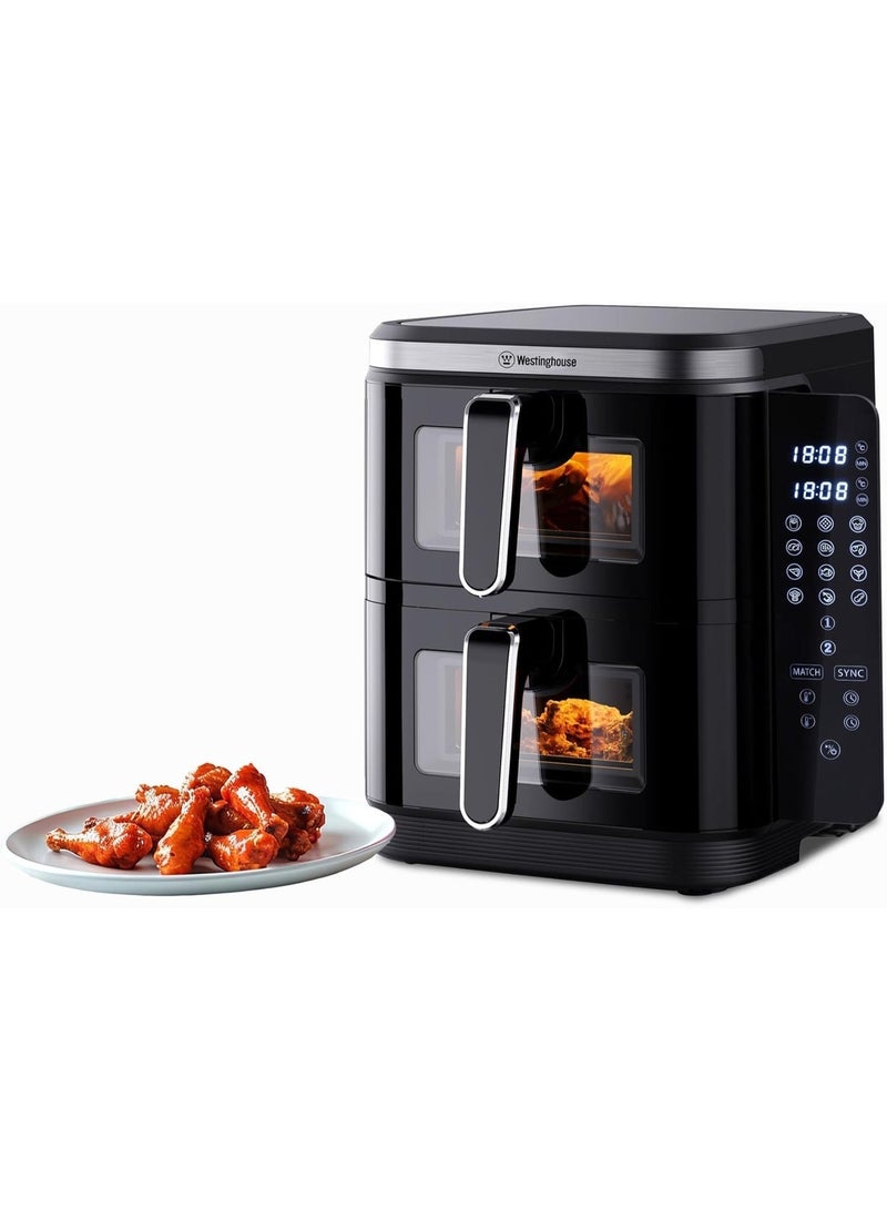 Westinghouse قلاية هوائية مزدوجة الطبقات 11 لتر 5.5 لتر + 5.5 لتر مع منطقة طهي مزدوجة شاشة قابلة للطي 12 إعدادات 2800 واط - قابس BS إصدار الإمارات - ضمان 2 سنوات - Image 2