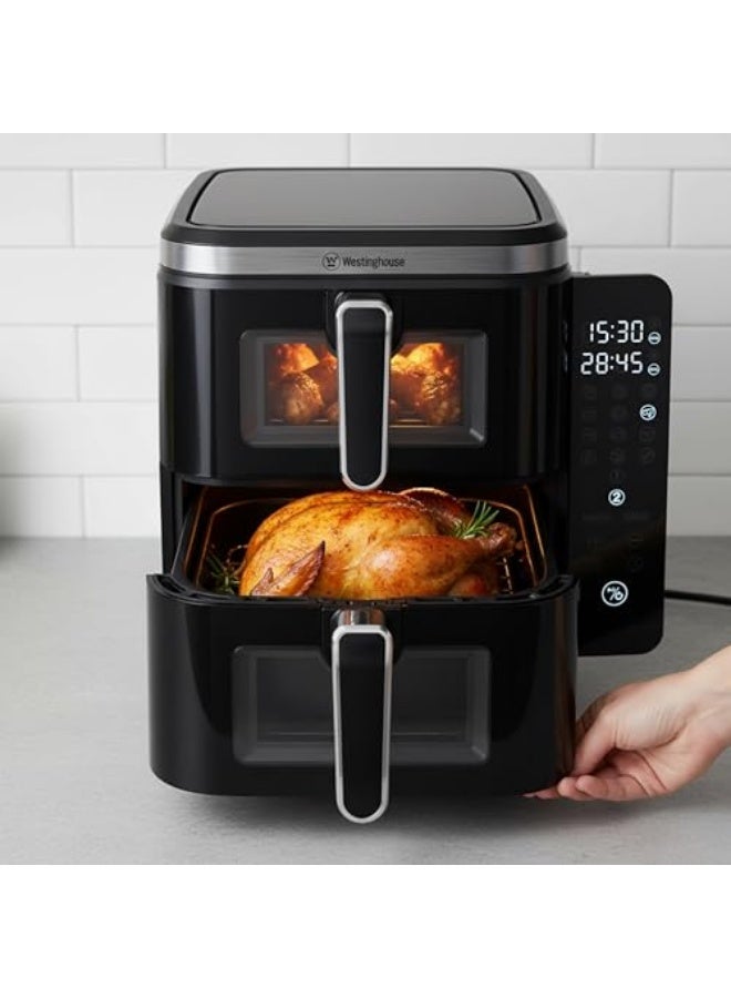 Westinghouse قلاية هوائية مزدوجة الطبقات 11 لتر 5.5 لتر + 5.5 لتر مع منطقة طهي مزدوجة شاشة قابلة للطي 12 إعدادات 2800 واط - قابس BS إصدار الإمارات - ضمان 2 سنوات - Image 2