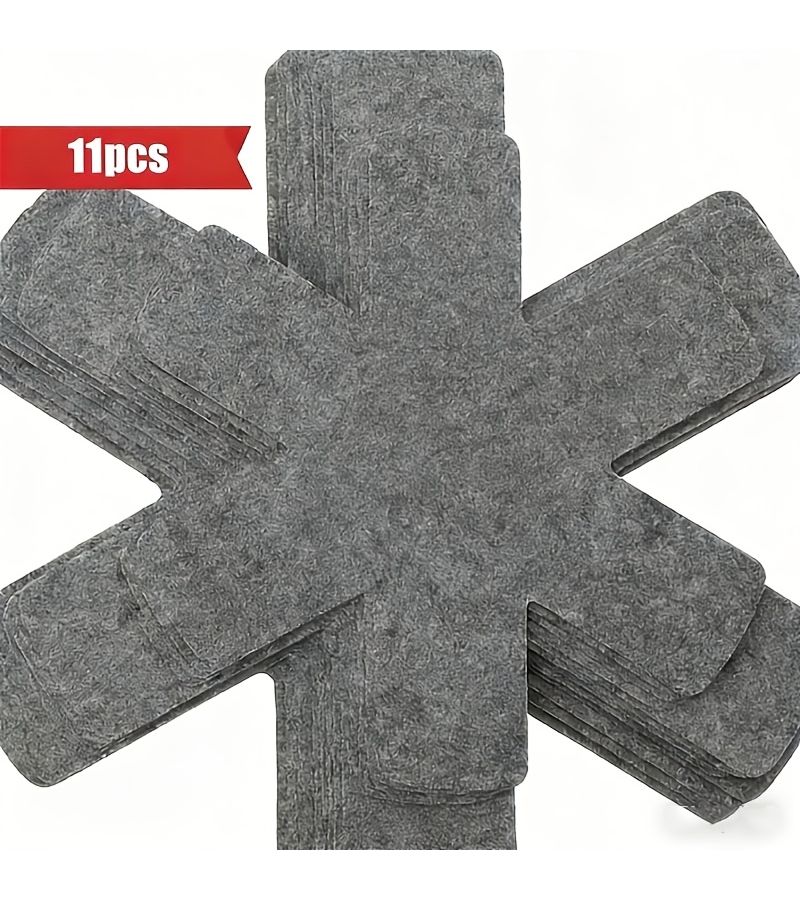 11pcs Grey Felt Pot and Pan Protective Pads Non Stick Scratch Resistant Heat Proof Kitchen Cookware Organizer - Image 1