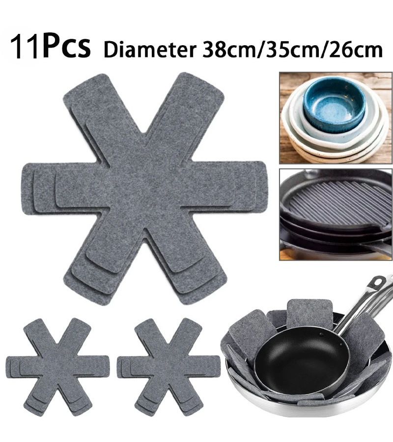 11pcs Grey Felt Pot and Pan Protective Pads Non Stick Scratch Resistant Heat Proof Kitchen Cookware Organizer - Image 3