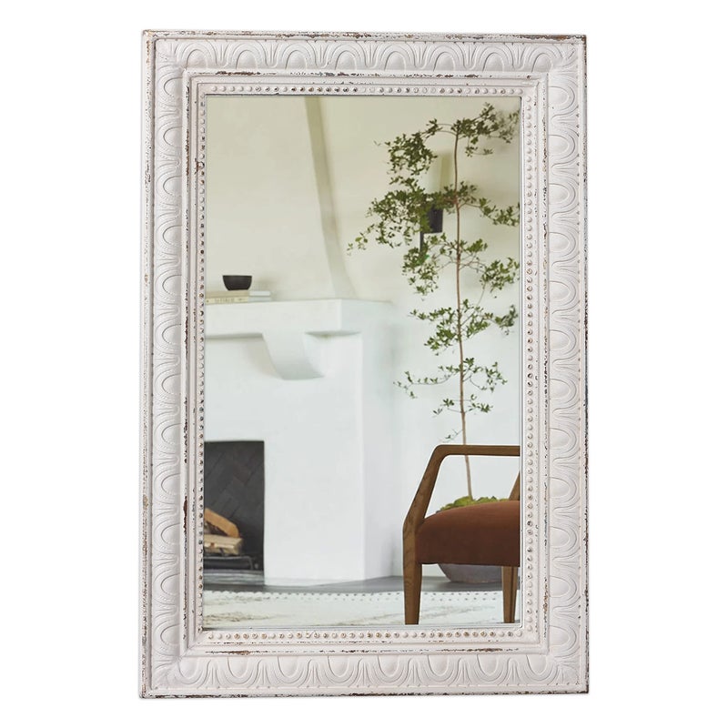Sintosin Large Vintage Mirrors for Wall 24 x 36 inches Hanging Rustic Distressed White Mirror for Bedroom Decorative Bathroom Vanity Mirror Wood Framed Rectangular Wall Mounted Mirrors Decor