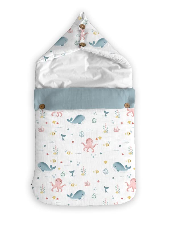 haus & kinder Haus and Kinder 3 in 1 Baby Sleeping Bag and Carry Nest | Cotton Bedding Set for Infants and New Born Baby | Portable and Travel Friendly Carrier Nest | 0-6 Months (Vitamin Sea) - Image 2