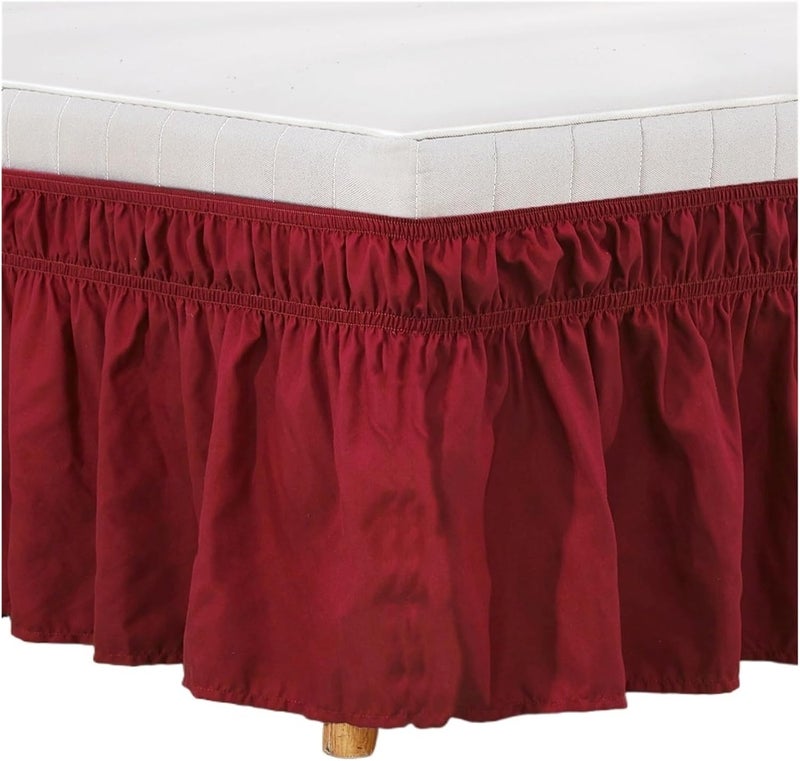 Ruffle Bed Skirt Around Elastic Ruffles Bed Skirt Ruffled Pastoral Solid Home Skirts 15 Inch Twin/Full/Queen/King Size(Red,Full 54x75x15 inch) - Image 1