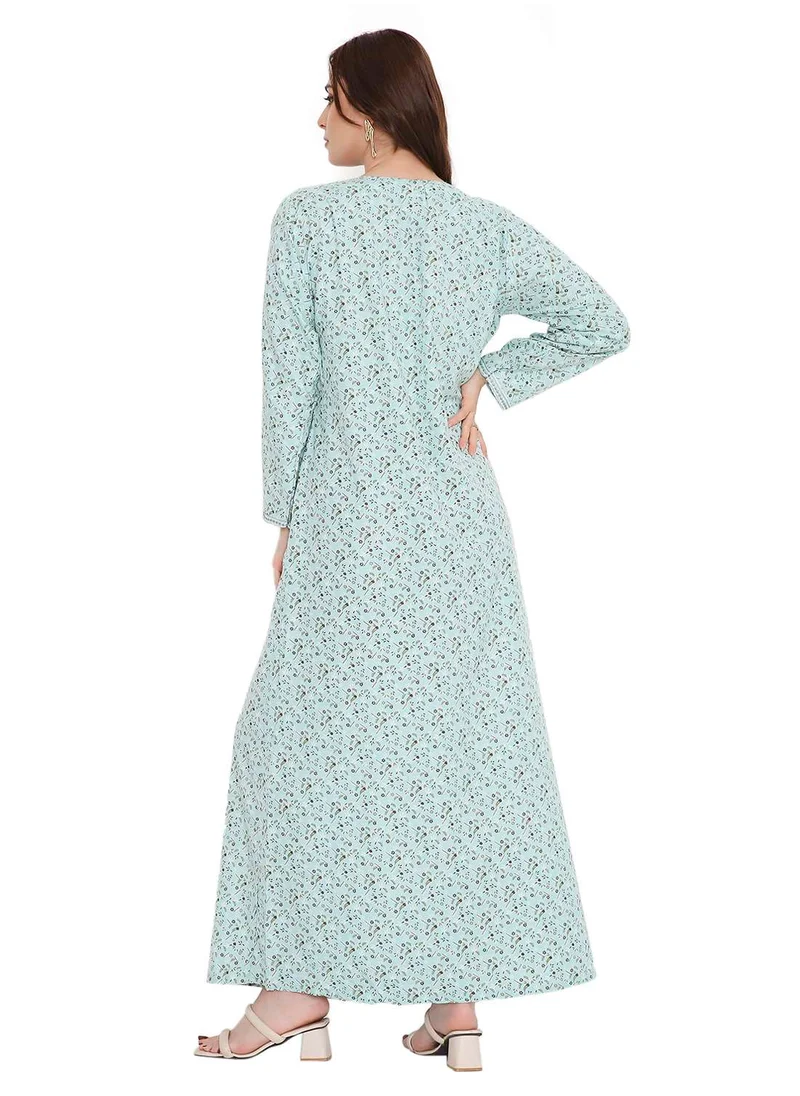 هانا آند سارا elegant thread embroidery with tiny prints and buttoned styled arabic kaftan jalabiya dresses