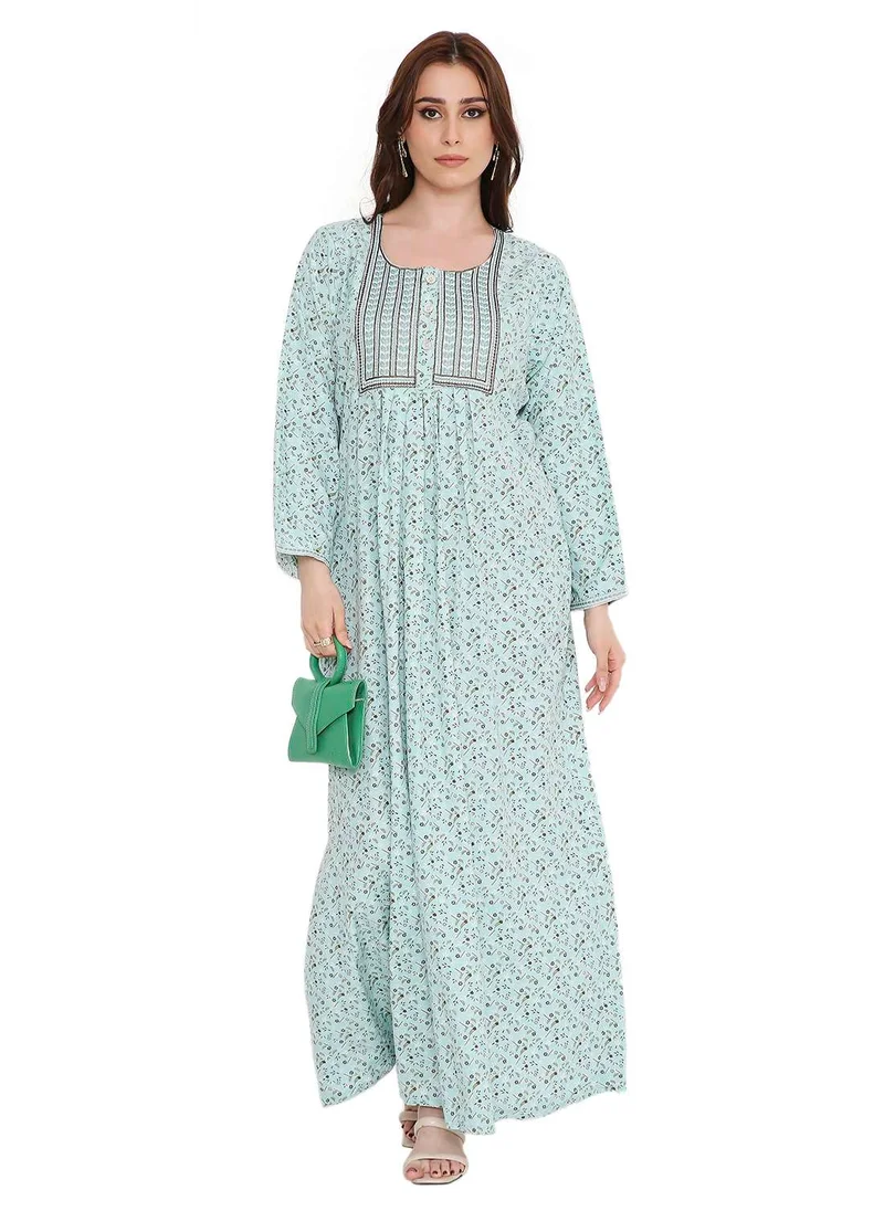 هانا آند سارا elegant thread embroidery with tiny prints and buttoned styled arabic kaftan jalabiya dresses