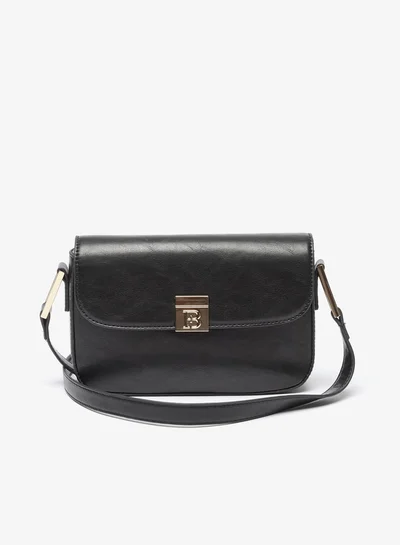 Flora Bella By Shoexpress Logo Print Crossbody Bag with Adjustable Strap and Magnetic Closure