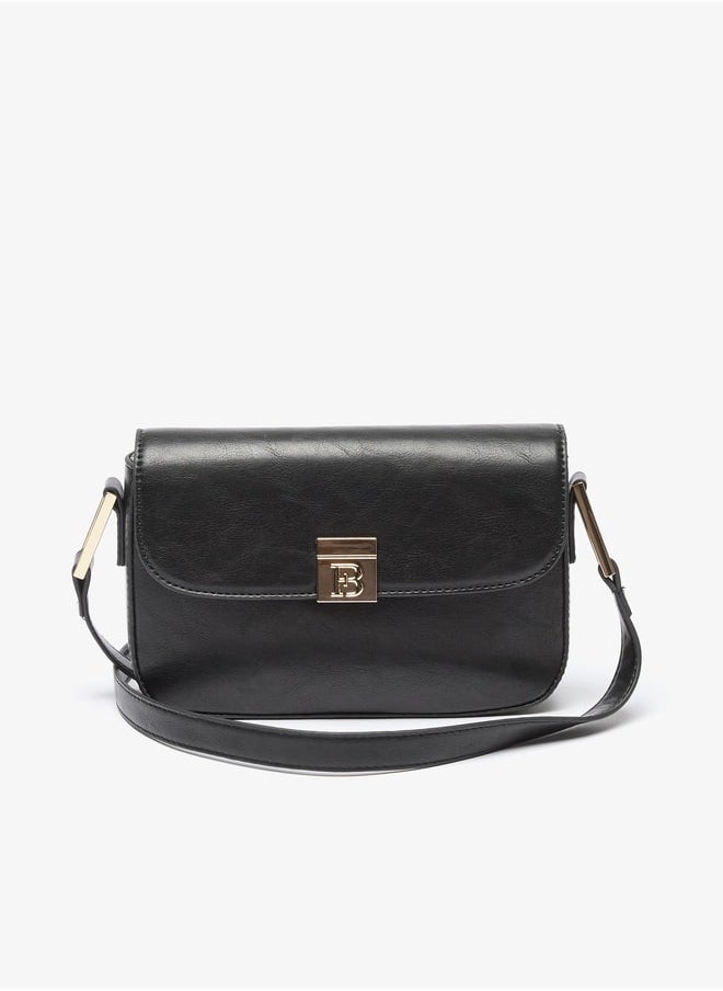 Flora Bella By Shoexpress Logo Print Crossbody Bag with Adjustable Strap and Magnetic Closure  - Image 1