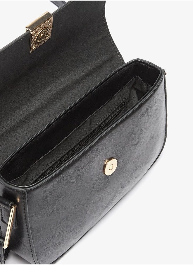 Flora Bella By Shoexpress Logo Print Crossbody Bag with Adjustable Strap and Magnetic Closure  - Image 4