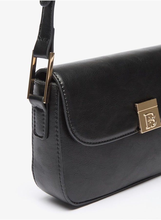 Flora Bella By Shoexpress Logo Print Crossbody Bag with Adjustable Strap and Magnetic Closure  - Image 3