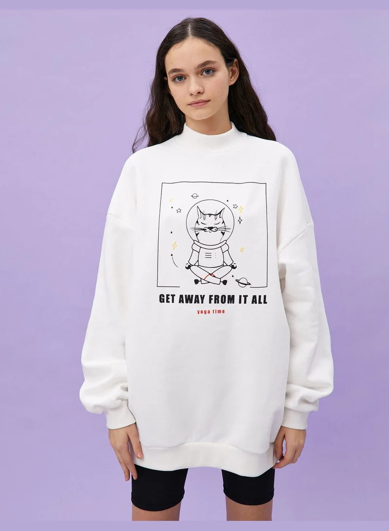 KOTON Stand Neck Animal Printed Sweatshirt