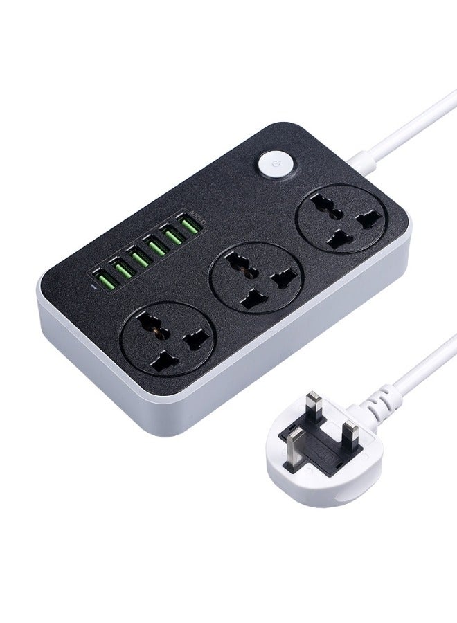 مشترك كهرباء متعدد الوظائف مع 6 منافذ USB و3 مقابس سلك طاقة 2 متر - Image 4