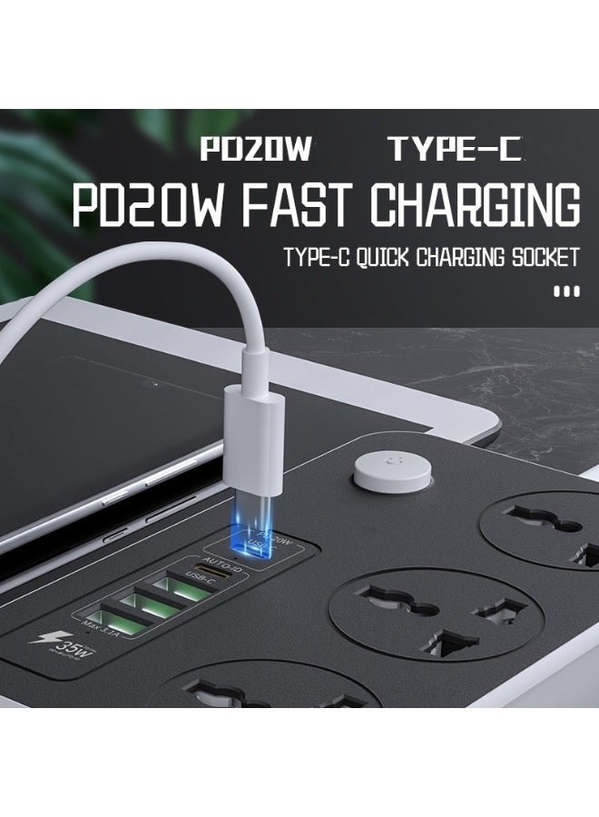 مشترك كهرباء متعدد الوظائف مع 6 منافذ USB و3 مقابس سلك طاقة 2 متر - Image 3