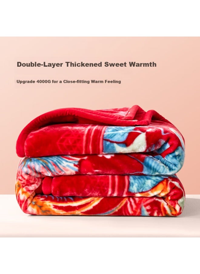 فوانا (ماركة) Fuanna Home Textile بطانية، بطانية سميكة للزفاف، غطاء شتوي كبير الحجم، دافئ، بطانية Raschel مزدوجة الطبقة 8 جين، 200*230 سم - Image 2