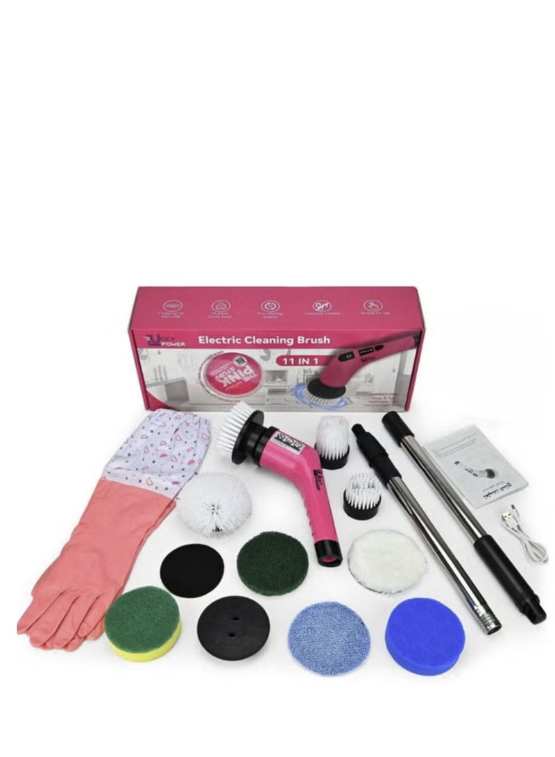 فرشاة تنظيف الأرضيات الكهربائية اللاسلكية القابلة لإعادة الشحن والمضادة للماء مع 11 رأس فرشاة قابل للاستبدال ومقبض قابل للتمديد ومعجون سحري (حجم 850 جرام)