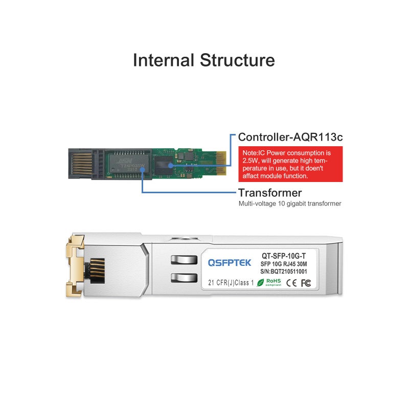 QSFPTEK وحدة QSFPTEK 10G SFP+ RJ45، محول 10Gbe جيجا Mini-GBIC SFP إلى RJ45 نحاسي، 10GBASE-T بصري إلى إيثرنت لجهاز Ubiquiti UF-RJ45-10G، Net Gear AXM765، Supermicro، Unifi، حتى 30 متر - Image 4