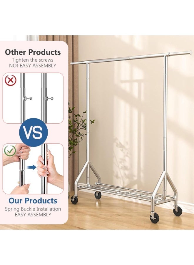 Forthcan Clothes Rail, Heavy Duty Clothes Rail with Wheels, 204kg Capacity, Freestanding Clothing Rail with Storage Shelves, Extendable Clothes Rack Coat Rail, (127-159-190) W x 55D x (165-178) H cm - Image 4
