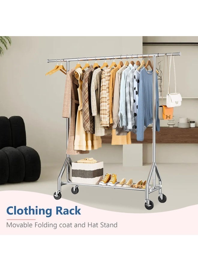 Forthcan Clothes Rail, Heavy Duty Clothes Rail with Wheels, 204kg Capacity, Freestanding Clothing Rail with Storage Shelves, Extendable Clothes Rack Coat Rail, (127-159-190) W x 55D x (165-178) H cm - Image 3