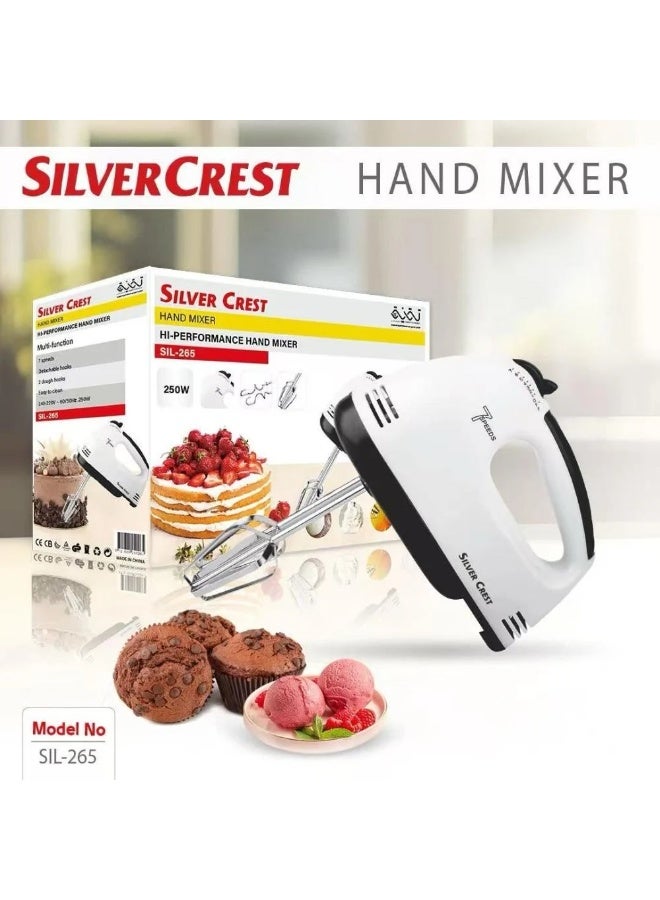 Silver Crest SIL-265 Hand Mixer - 7 Speed ​​Electric Mixer, 250 Watts, Stainless Steel, Quick and Easy Preparation - Image 2