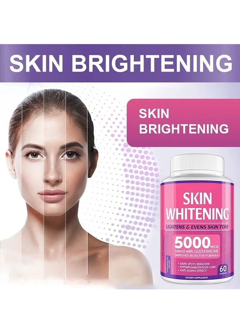 SKIN - Glutathione Whitening Pills - 60 Capsules 5000mg Glutathione - Effective Skin Lightening Supplement - Dark Spots, Melasma & Acne Scar Remover, Hyperpigmentation Treatment - Anti-Aging Antioxidant - Image 1