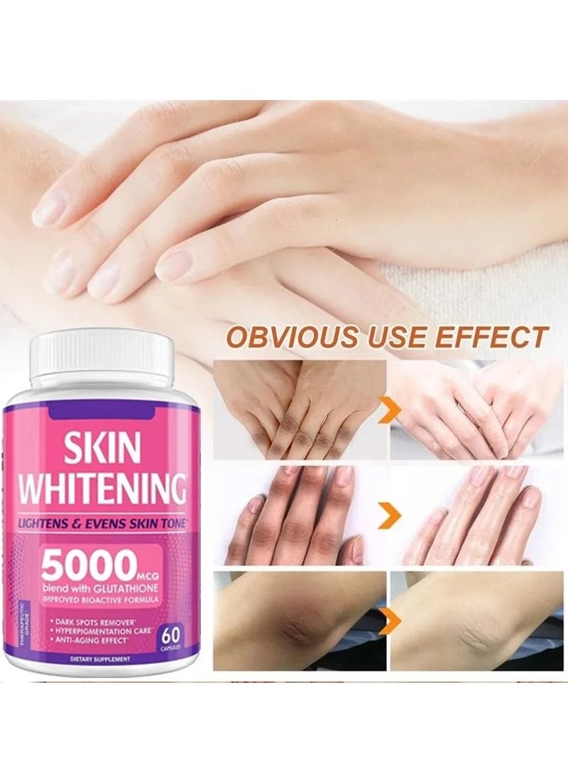 SKIN - Glutathione Whitening Pills - 60 Capsules 5000mg Glutathione - Effective Skin Lightening Supplement - Dark Spots, Melasma & Acne Scar Remover, Hyperpigmentation Treatment - Anti-Aging Antioxidant - Image 1