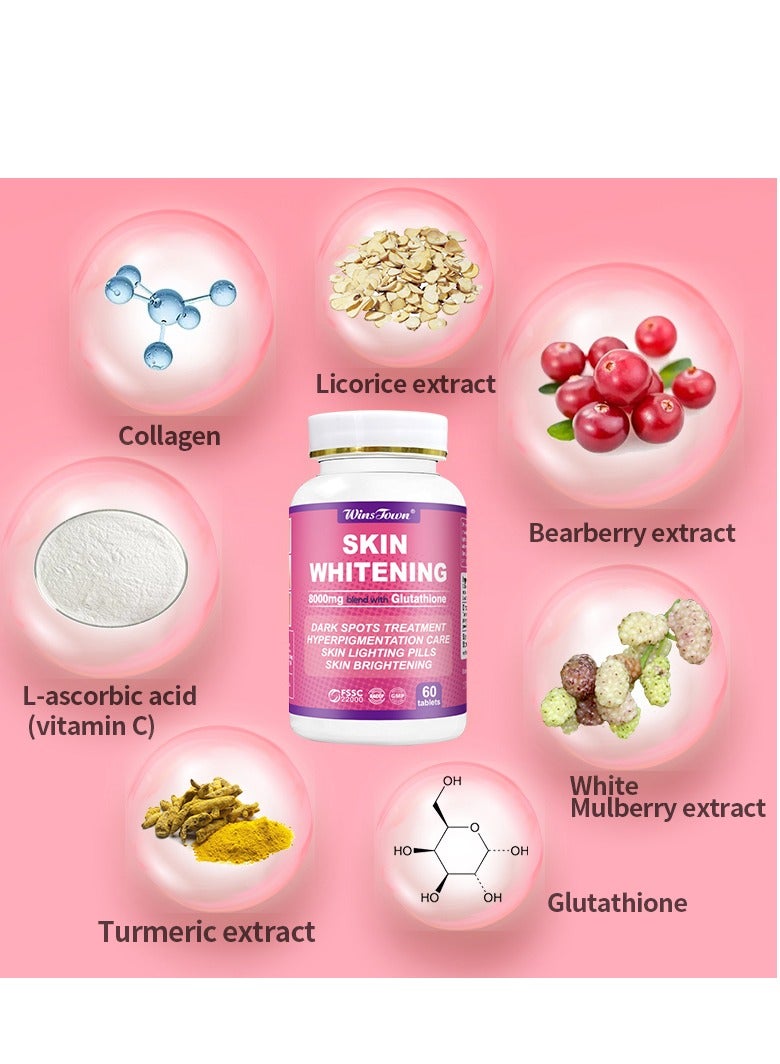 Wins Town Glutathione Whitening Pills - 60 Tablets 8000mg Glutathione - Effective Skin Lightening Supplement - Dark Spots, Melasma & Acne Scar Remover, Hyperpigmentation Treatment - Anti-Aging Antioxidant - Image 2