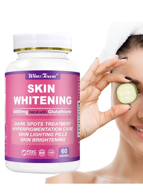 Wins Town Glutathione Whitening Pills - 60 Tablets 8000mg Glutathione -  Effective Skin Lightening Supplement - Dark Spots, Melasma & Acne Scar  Remover, Hyperpigmentation Treatment - Anti-Aging Antioxidant | Best Price  KSA