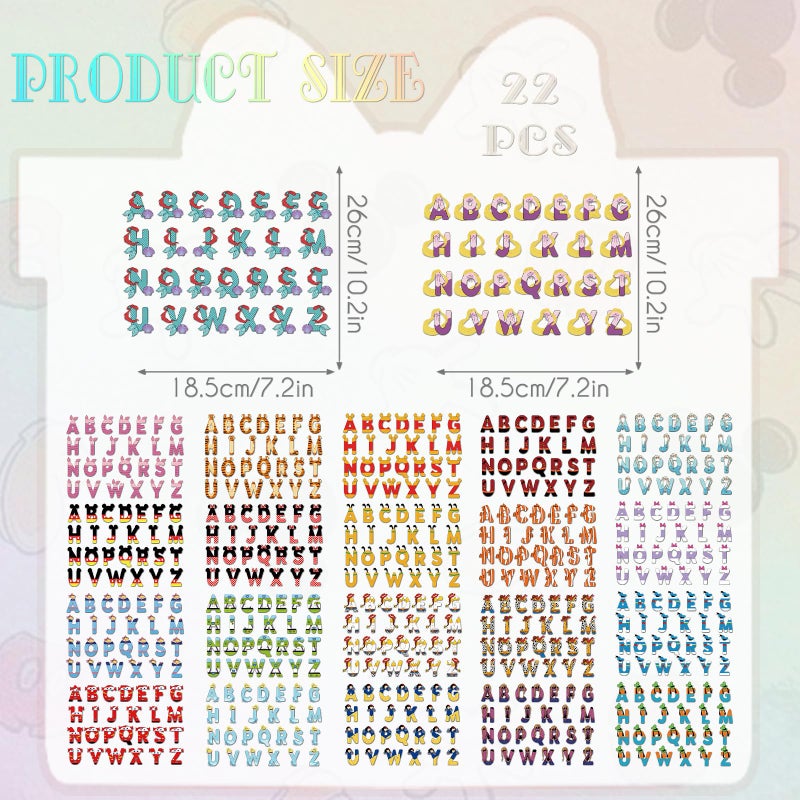 RiVolTa Mouse Alphabet Iron on Transfers - 22 Sheets Cute Cartoon Letters DTF Ready to Press Mice for T Shirts Heat Stickers Patches Vinyl Decals Appliques Clothes Hoodies Bag Decorations DIY Crafts - Image 2