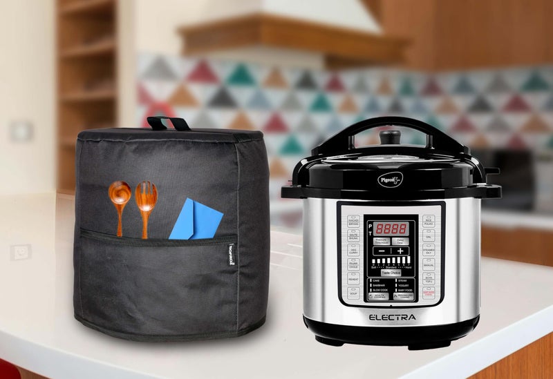 SOFROZ SOFROZ 6 Ltr Pressure Cooker Nylon Cover with Storage Pockets, Waterproof & Dustproof Kitchen Appliance Cover for Instant Pot, Crock-Pot, Ninja Foodi, Storage Organizer with Pouches, Black (36x34 cm)  - Image 5
