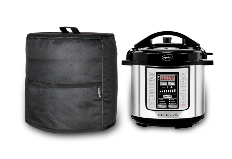 SOFROZ SOFROZ 6 Ltr Pressure Cooker Nylon Cover with Storage Pockets, Waterproof & Dustproof Kitchen Appliance Cover for Instant Pot, Crock-Pot, Ninja Foodi, Storage Organizer with Pouches, Black (36x34 cm)  - Image 1