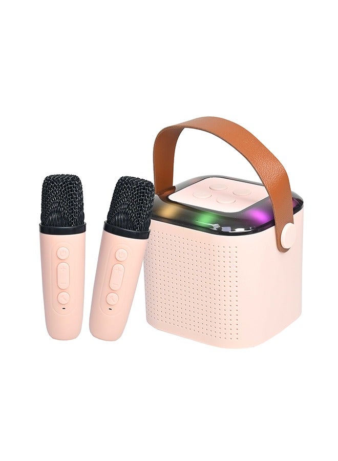 Mini Karaoke Speaker for Kids, Portable Bluetooth Speaker with 2 Wireless Microphones & LED Lights, Perfect Gift for Kids Boys & Girls -Pink