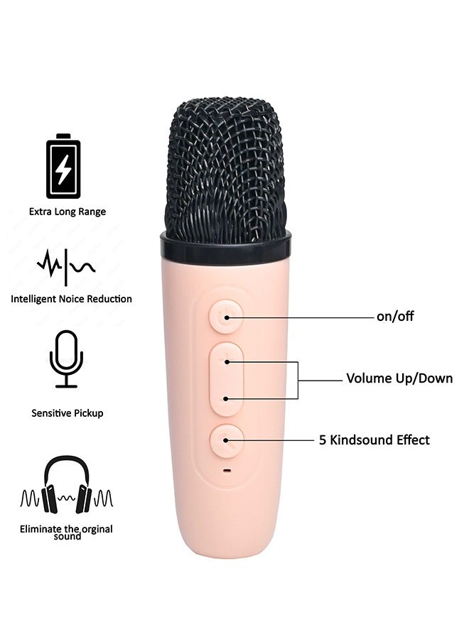 Mini Karaoke Speaker for Kids, Portable Bluetooth Speaker with 2 Wireless Microphones & LED Lights, Perfect Gift for Kids Boys & Girls -Pink