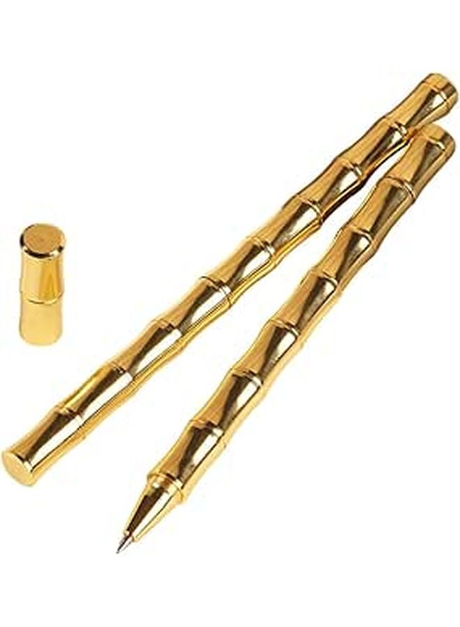 Vintage Brass Gel Pens 2 Pack Metal Barrel Writing Pens For Students Office - Image 1