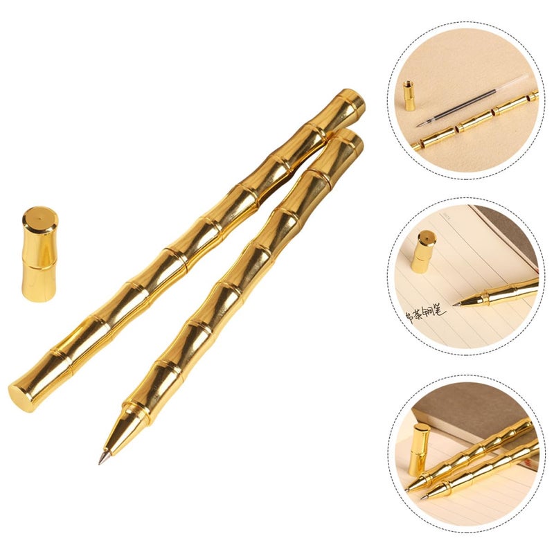 Vintage Brass Gel Pens 2 Pack Metal Barrel Writing Pens For Students Office - Image 4