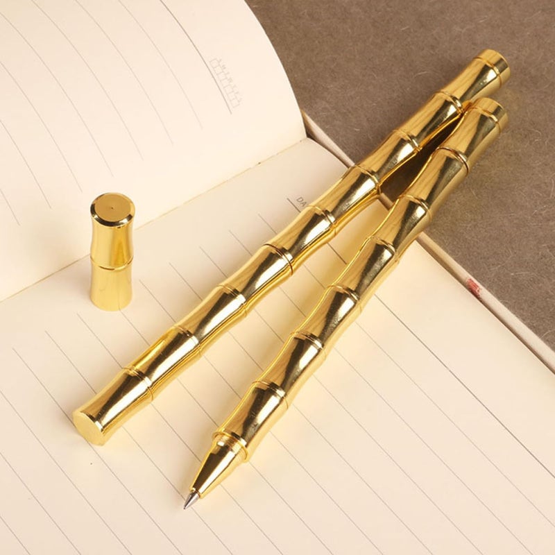 Vintage Brass Gel Pens 2 Pack Metal Barrel Writing Pens For Students Office - Image 5