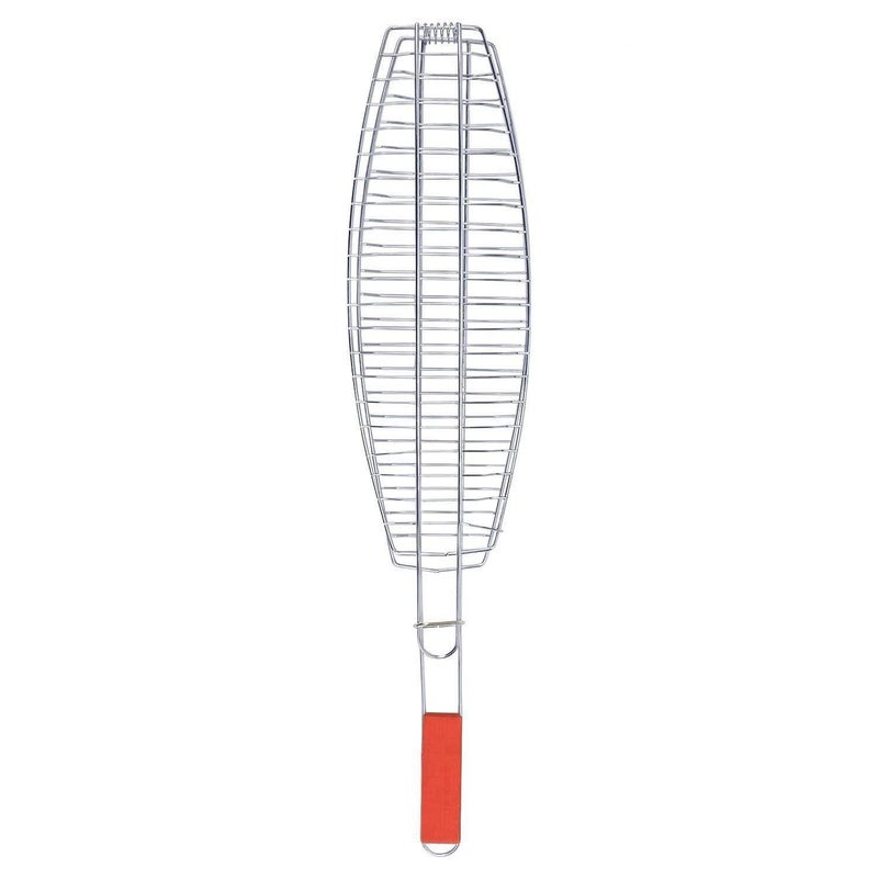 LOMESH Barbeque Fish Grill Net Basket with Wooden Handle BBQ Clip Folder Single Meat Fish BBQ Tool 15 x 1 x 67cm Silver - Image 5