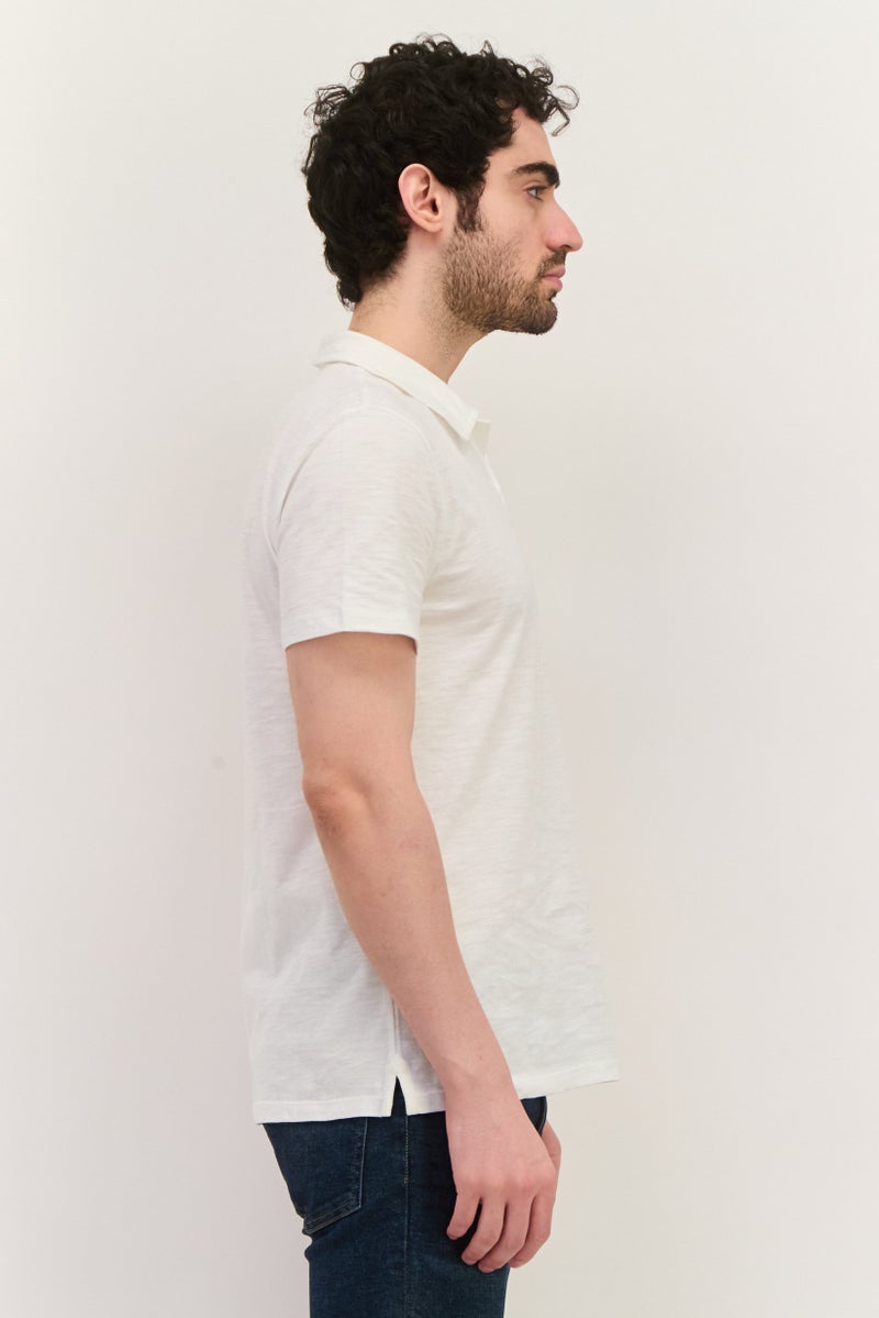 GAP Men Regular Fit Plain Short Sleeves Polo Shirt, White - Image 3