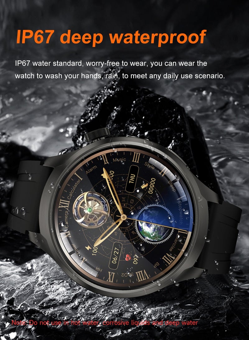 RollsTimi  Men's Fashion Smart watch, 1.85inch HD Full Display, Heart Sleep Monitor, Intelligent Bluetooth Call, Voice Assistant, IP67 Waterproof Fitness Smartwatch, DK69 Tape Black - Image 3